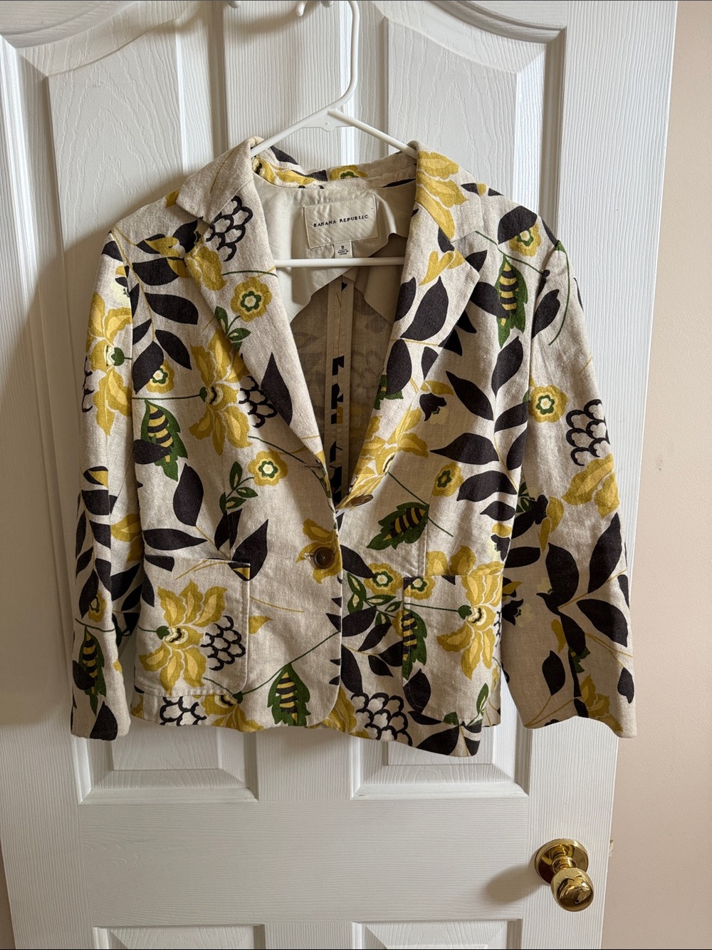 🌸Banana Republic: Floral Linen-Blend Blazer in Yellow, Brown & Green